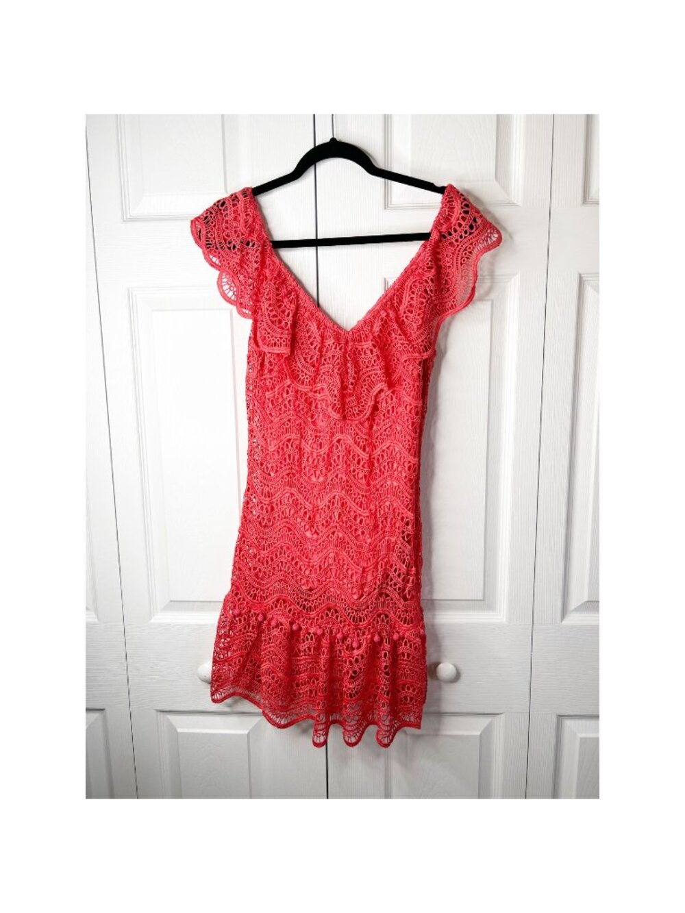 Saylor Fern Coral Scalloped Lace Ruffle Mini Dress Women's Size Small S